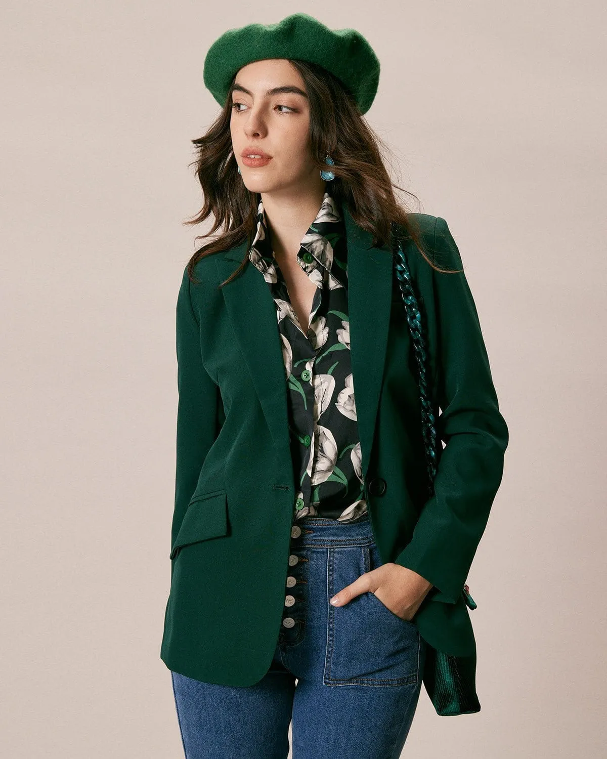 The Green Lapel Collar Single Button Blazer