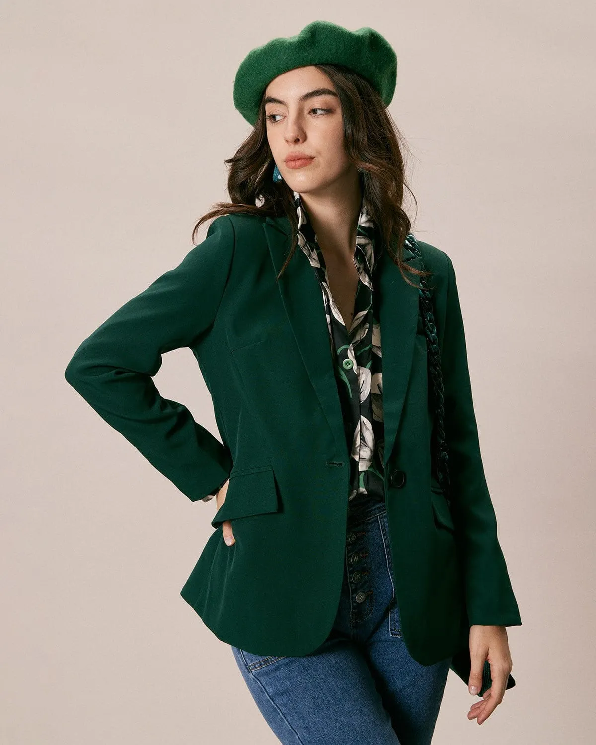 The Green Lapel Collar Single Button Blazer