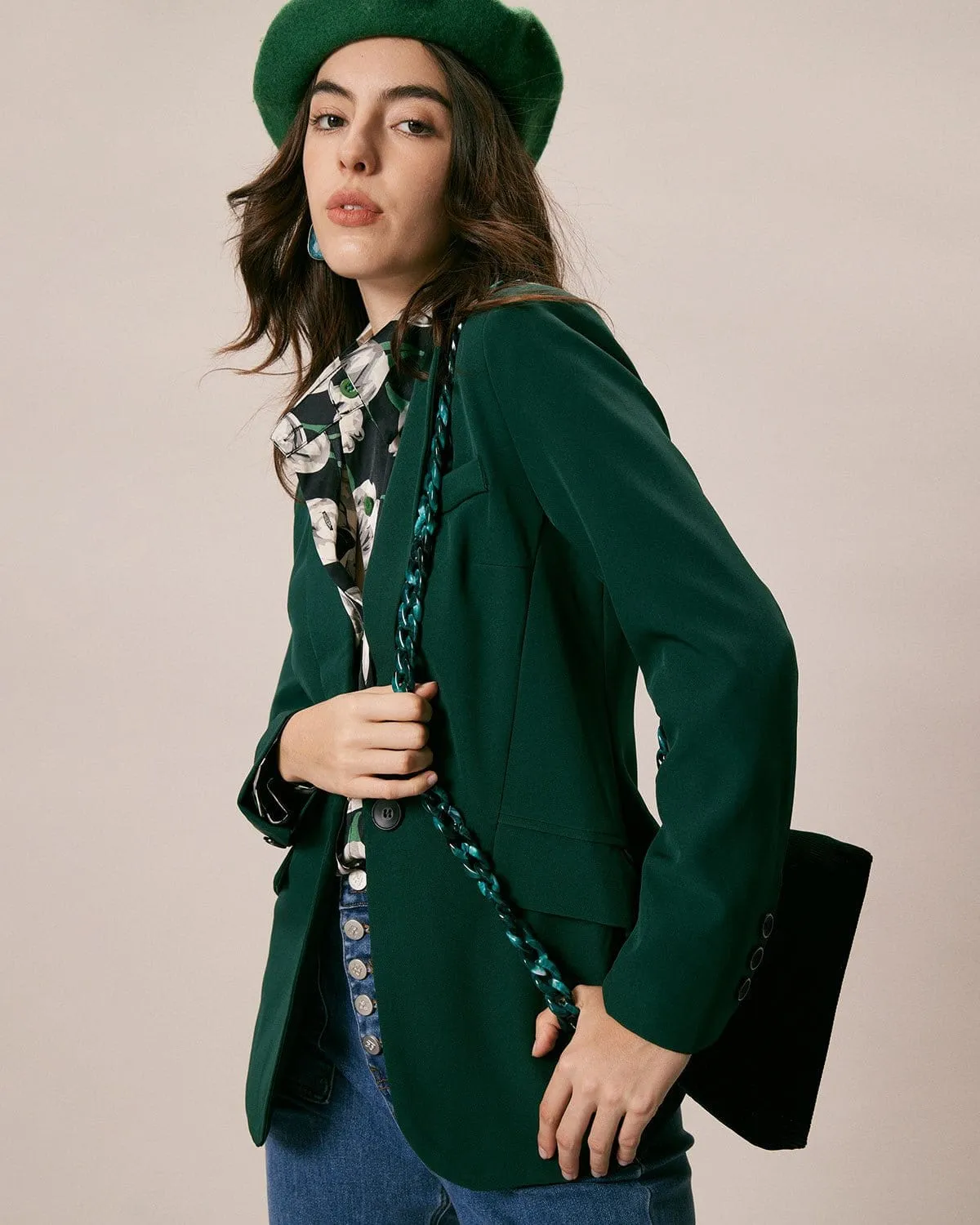 The Green Lapel Collar Single Button Blazer