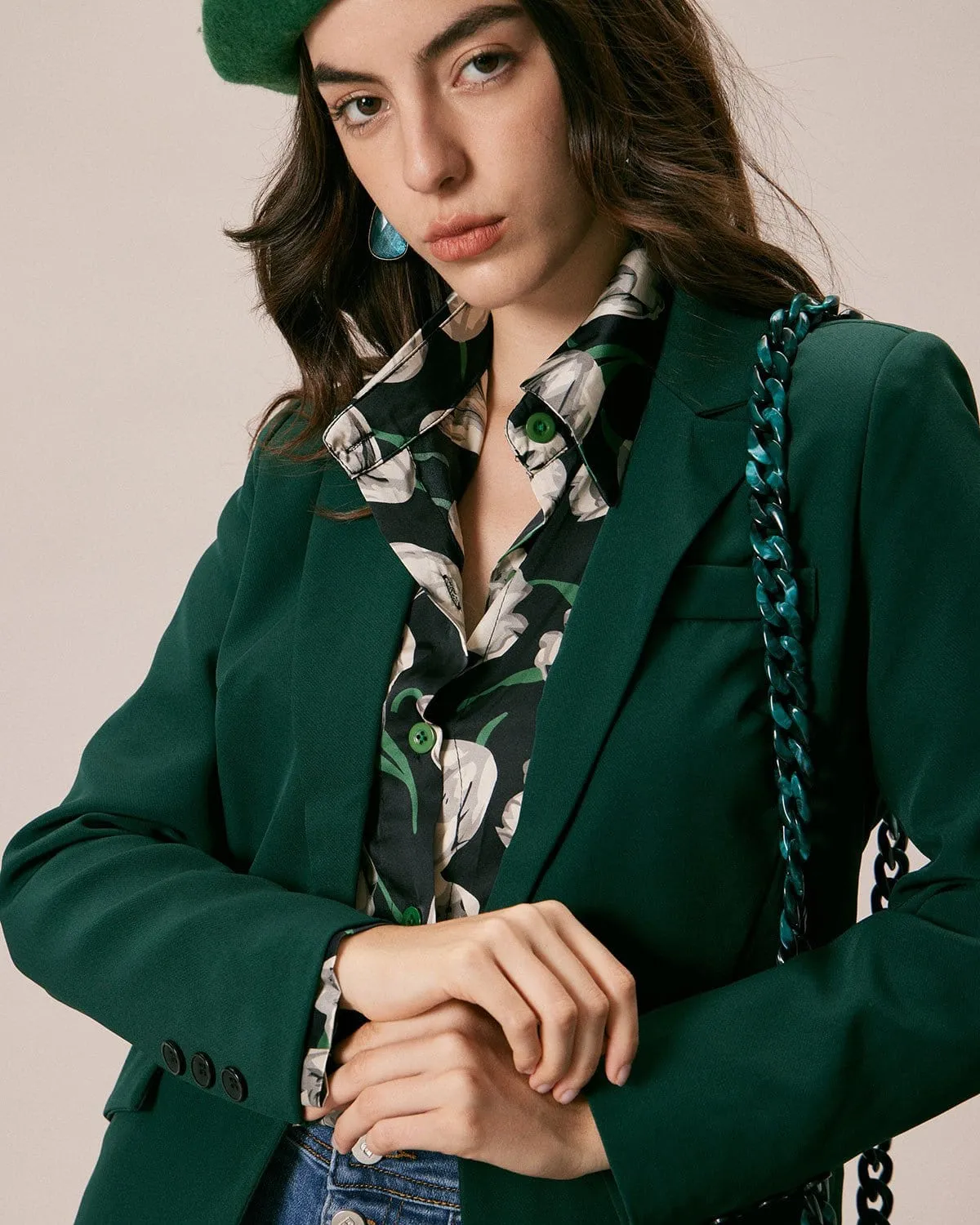 The Green Lapel Collar Single Button Blazer