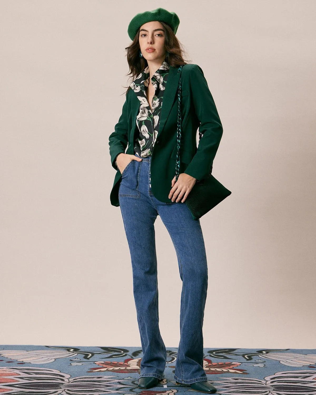 The Green Lapel Collar Single Button Blazer