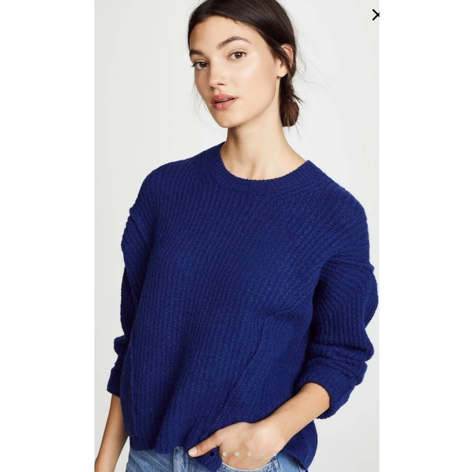 Vince Overlap Panel Wool Blend Sweater Ink Medium