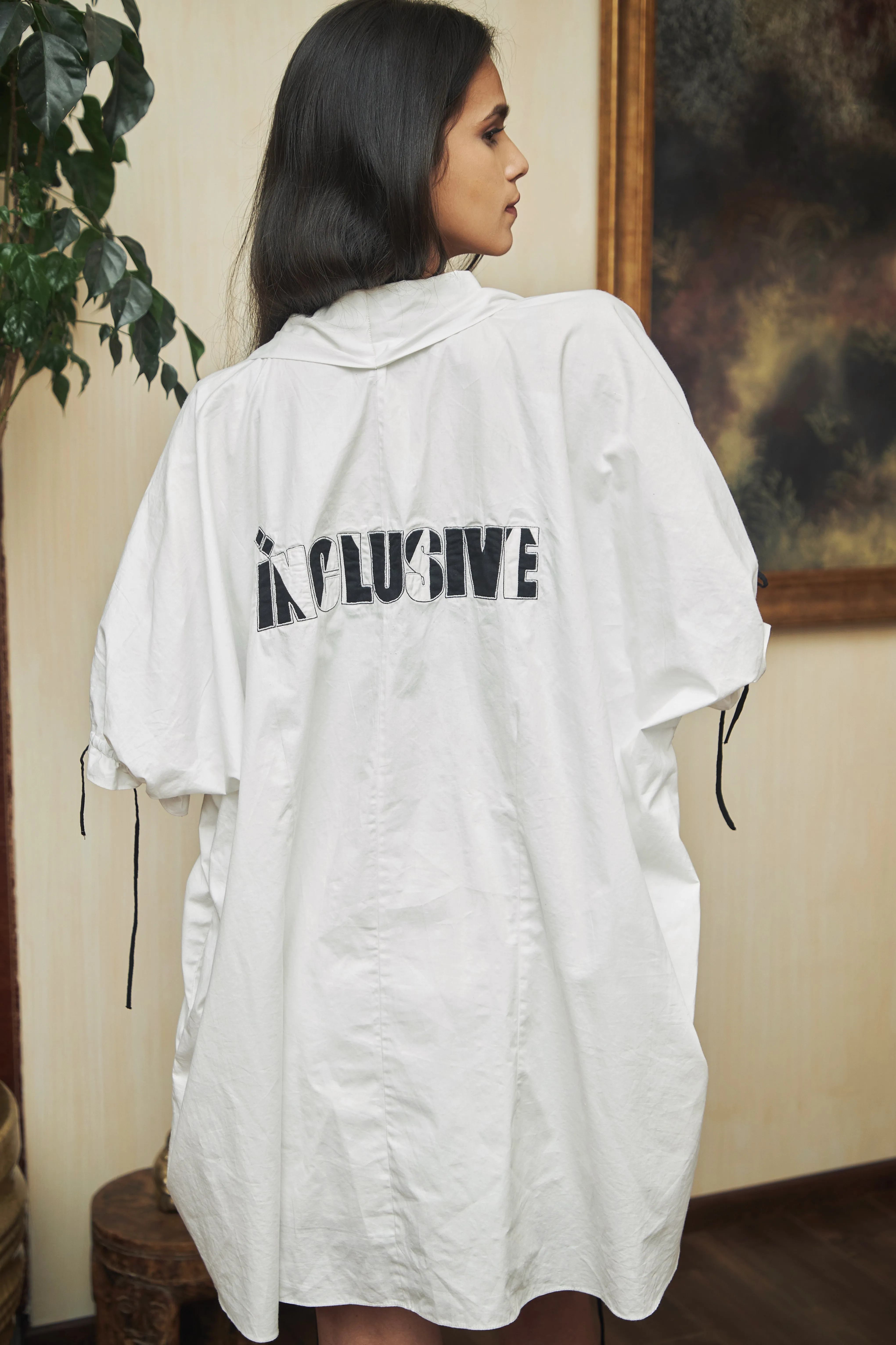 WHITE INCLUSIVE POPLIN OVERSIZED SHRUG & WHITE INCLUSIVE SKORTS