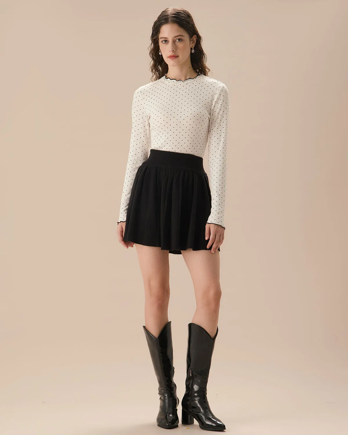 Women's White Mock Neck Polka Dot Tee