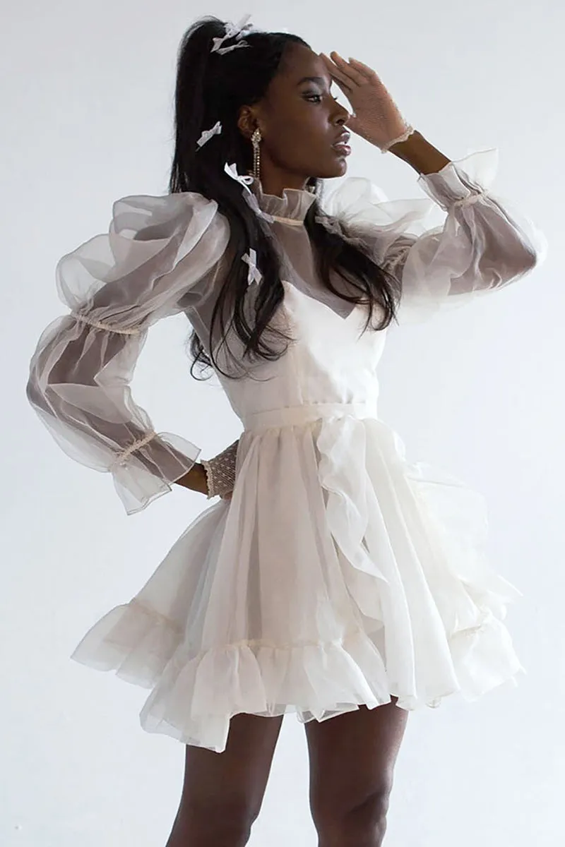 Wondrous Romance Long Puff Sleeves Mini Dress